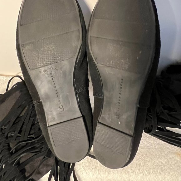 LC Lauren Conrad-Fringe Boots-Women's-3 Layers-Black Suede-Cloth under Fringe - Picture 14 of 14